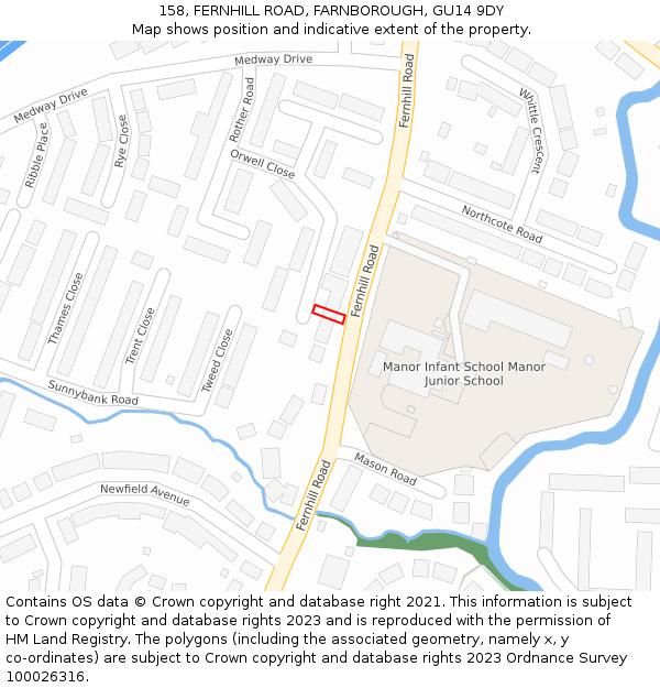 158, FERNHILL ROAD, FARNBOROUGH, GU14 9DY: Location map and indicative extent of plot