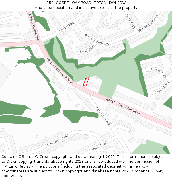 158, GOSPEL OAK ROAD, TIPTON, DY4 0DW: Location map and indicative extent of plot