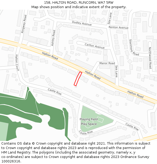 158, HALTON ROAD, RUNCORN, WA7 5RW: Location map and indicative extent of plot