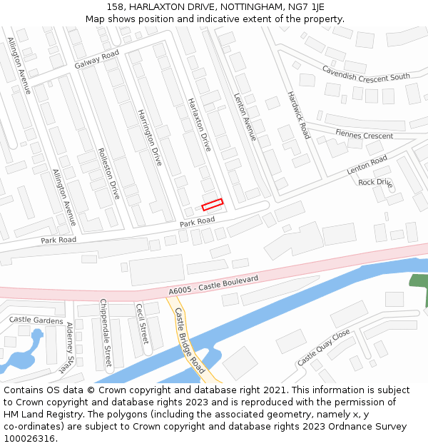 158, HARLAXTON DRIVE, NOTTINGHAM, NG7 1JE: Location map and indicative extent of plot