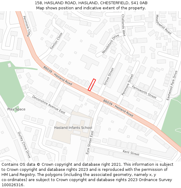 158, HASLAND ROAD, HASLAND, CHESTERFIELD, S41 0AB: Location map and indicative extent of plot