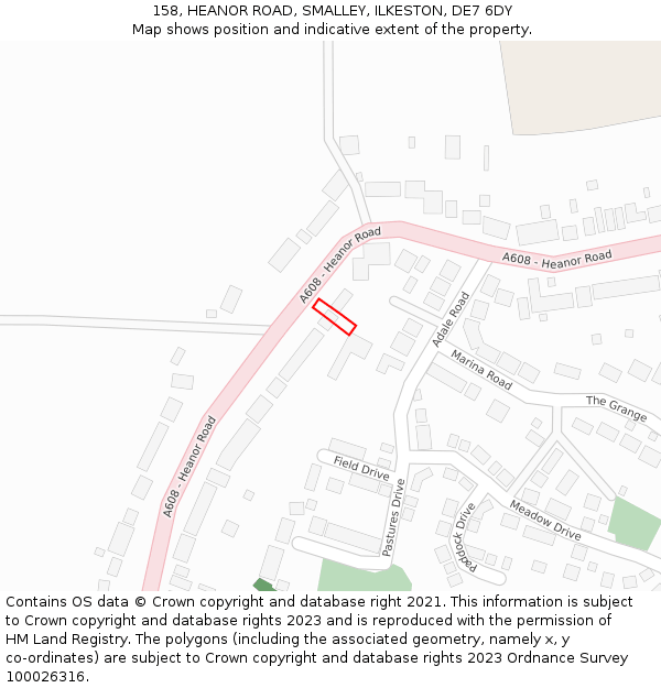 158, HEANOR ROAD, SMALLEY, ILKESTON, DE7 6DY: Location map and indicative extent of plot