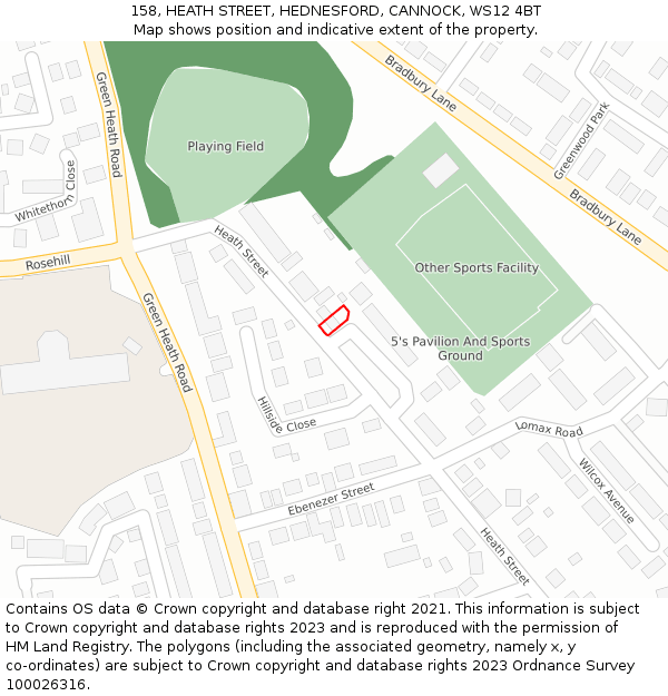 158, HEATH STREET, HEDNESFORD, CANNOCK, WS12 4BT: Location map and indicative extent of plot