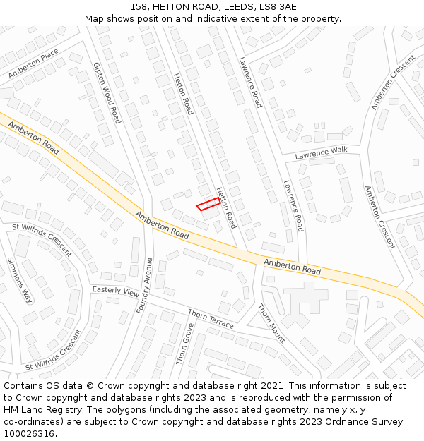 158, HETTON ROAD, LEEDS, LS8 3AE: Location map and indicative extent of plot