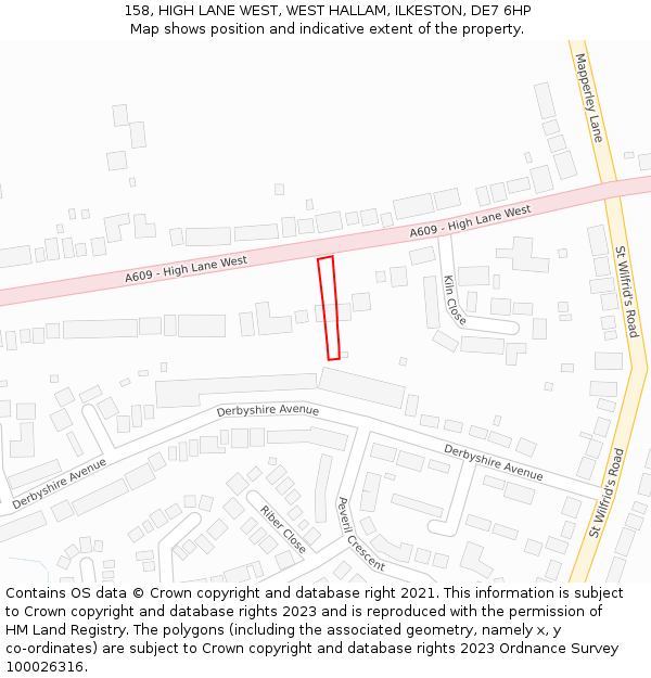 158, HIGH LANE WEST, WEST HALLAM, ILKESTON, DE7 6HP: Location map and indicative extent of plot