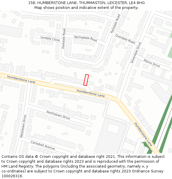 158, HUMBERSTONE LANE, THURMASTON, LEICESTER, LE4 8HG: Location map and indicative extent of plot