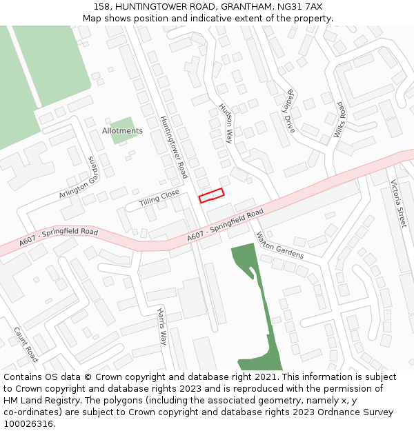 158, HUNTINGTOWER ROAD, GRANTHAM, NG31 7AX: Location map and indicative extent of plot