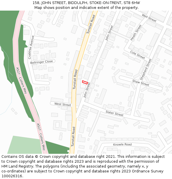 158, JOHN STREET, BIDDULPH, STOKE-ON-TRENT, ST8 6HW: Location map and indicative extent of plot