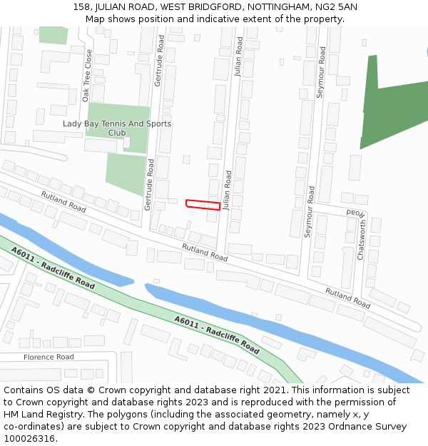 158, JULIAN ROAD, WEST BRIDGFORD, NOTTINGHAM, NG2 5AN: Location map and indicative extent of plot