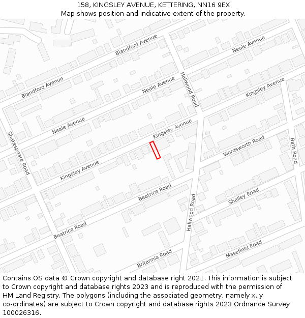 158, KINGSLEY AVENUE, KETTERING, NN16 9EX: Location map and indicative extent of plot