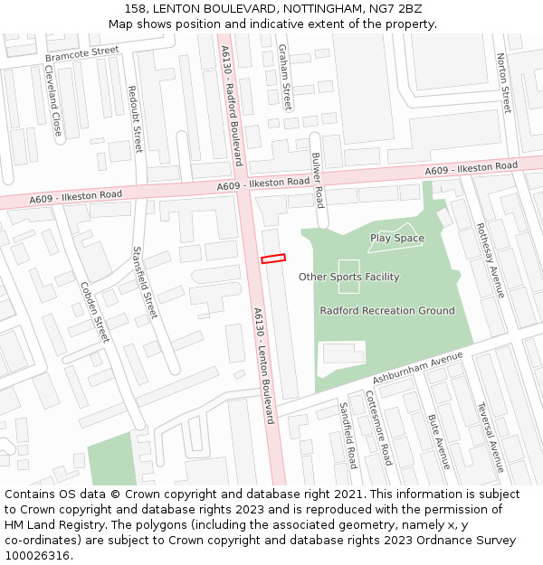 158, LENTON BOULEVARD, NOTTINGHAM, NG7 2BZ: Location map and indicative extent of plot