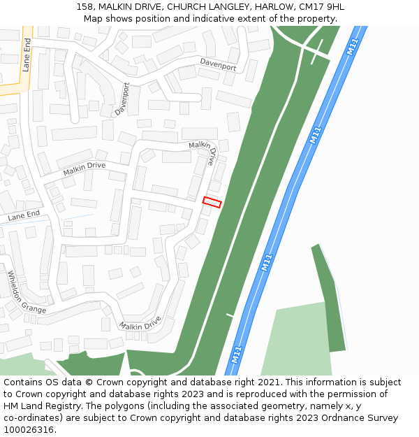 158, MALKIN DRIVE, CHURCH LANGLEY, HARLOW, CM17 9HL: Location map and indicative extent of plot