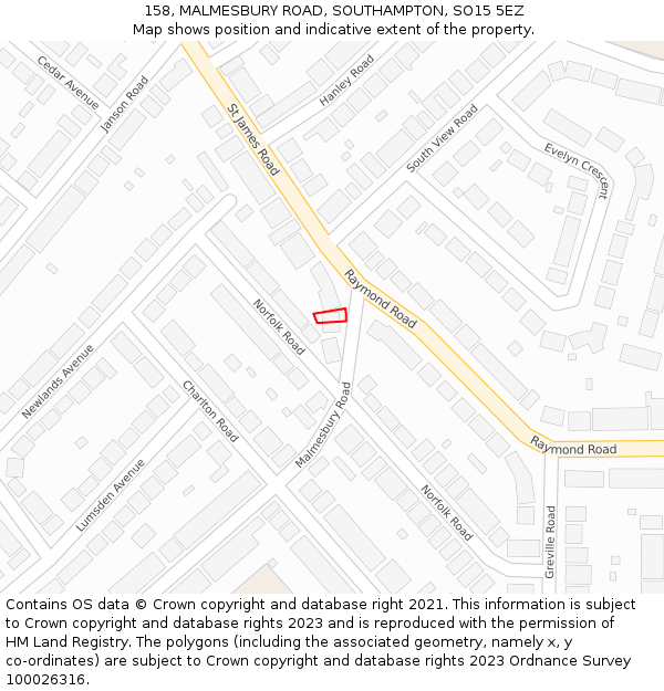 158, MALMESBURY ROAD, SOUTHAMPTON, SO15 5EZ: Location map and indicative extent of plot