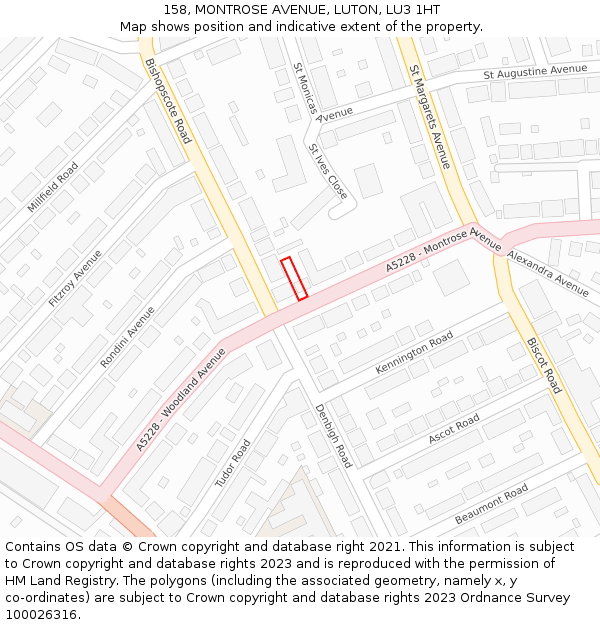 158, MONTROSE AVENUE, LUTON, LU3 1HT: Location map and indicative extent of plot