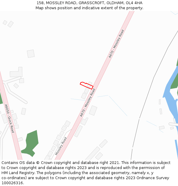 158, MOSSLEY ROAD, GRASSCROFT, OLDHAM, OL4 4HA: Location map and indicative extent of plot