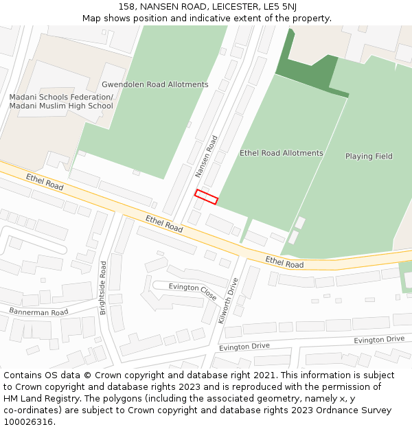 158, NANSEN ROAD, LEICESTER, LE5 5NJ: Location map and indicative extent of plot