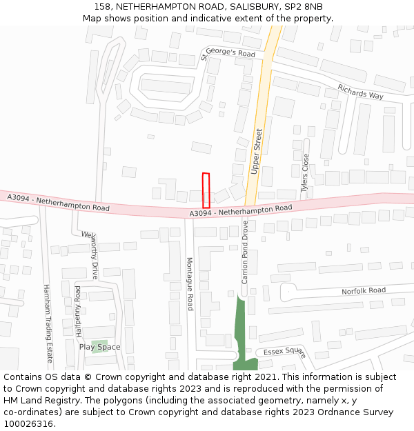 158, NETHERHAMPTON ROAD, SALISBURY, SP2 8NB: Location map and indicative extent of plot