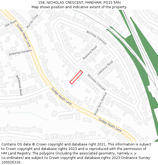 158, NICHOLAS CRESCENT, FAREHAM, PO15 5AN: Location map and indicative extent of plot