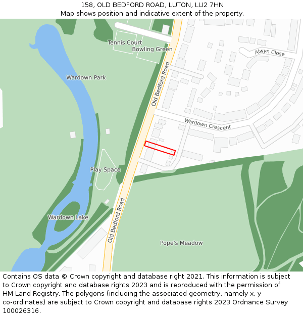 158, OLD BEDFORD ROAD, LUTON, LU2 7HN: Location map and indicative extent of plot