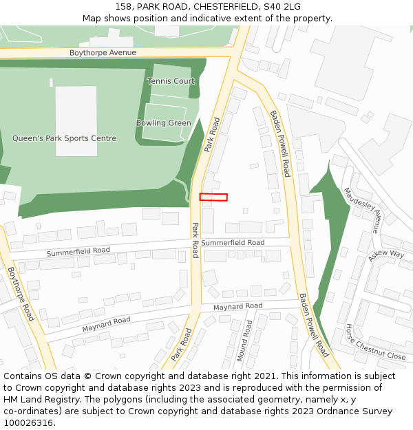 158, PARK ROAD, CHESTERFIELD, S40 2LG: Location map and indicative extent of plot