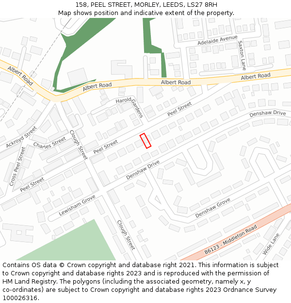 158, PEEL STREET, MORLEY, LEEDS, LS27 8RH: Location map and indicative extent of plot