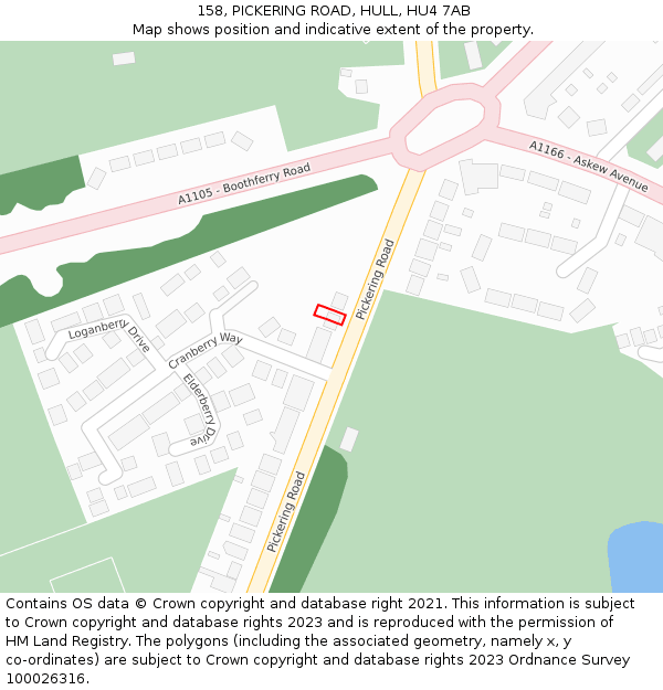 158, PICKERING ROAD, HULL, HU4 7AB: Location map and indicative extent of plot