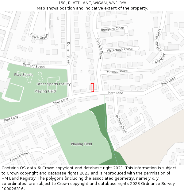 158, PLATT LANE, WIGAN, WN1 3YA: Location map and indicative extent of plot