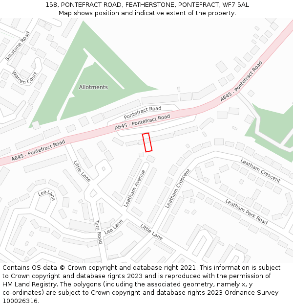 158, PONTEFRACT ROAD, FEATHERSTONE, PONTEFRACT, WF7 5AL: Location map and indicative extent of plot