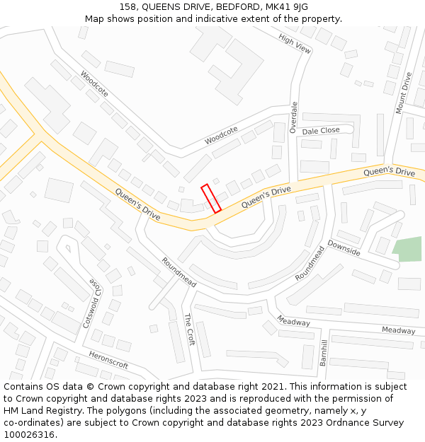 158, QUEENS DRIVE, BEDFORD, MK41 9JG: Location map and indicative extent of plot