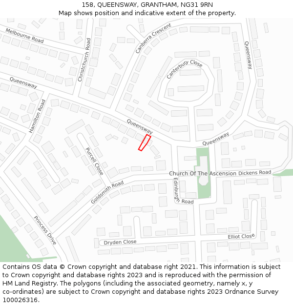 158, QUEENSWAY, GRANTHAM, NG31 9RN: Location map and indicative extent of plot