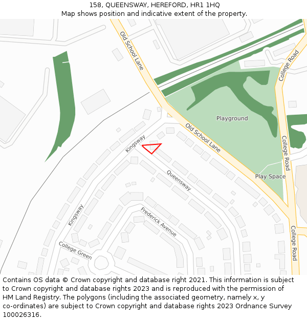 158, QUEENSWAY, HEREFORD, HR1 1HQ: Location map and indicative extent of plot