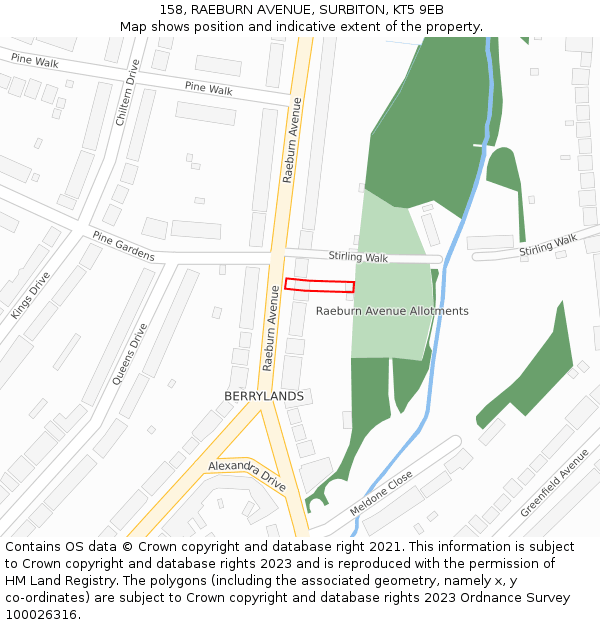 158, RAEBURN AVENUE, SURBITON, KT5 9EB: Location map and indicative extent of plot