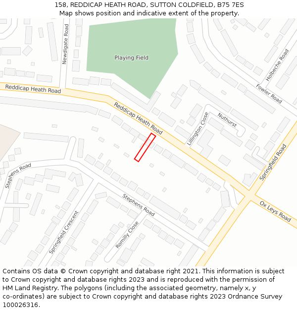 158, REDDICAP HEATH ROAD, SUTTON COLDFIELD, B75 7ES: Location map and indicative extent of plot