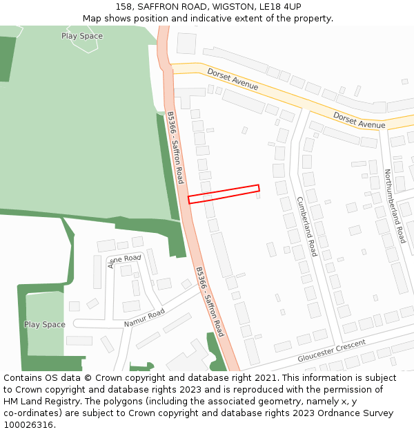 158, SAFFRON ROAD, WIGSTON, LE18 4UP: Location map and indicative extent of plot