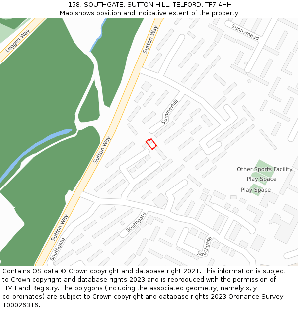 158, SOUTHGATE, SUTTON HILL, TELFORD, TF7 4HH: Location map and indicative extent of plot