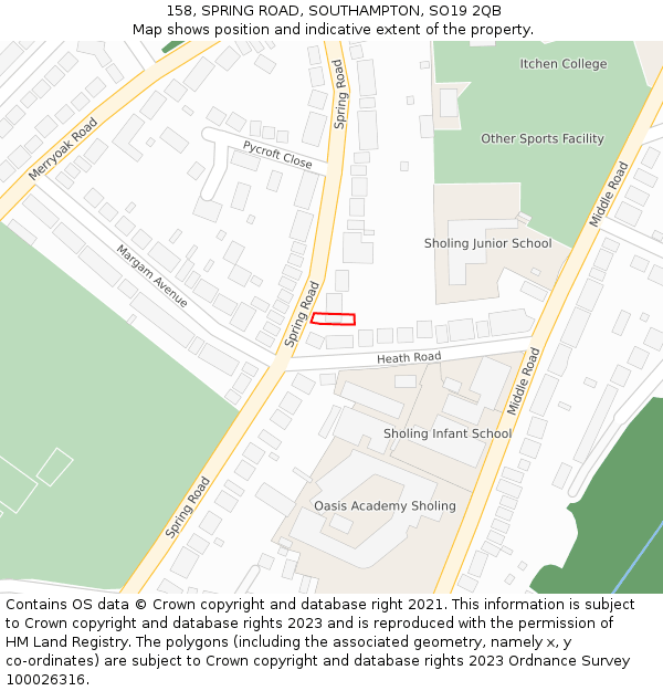 158, SPRING ROAD, SOUTHAMPTON, SO19 2QB: Location map and indicative extent of plot