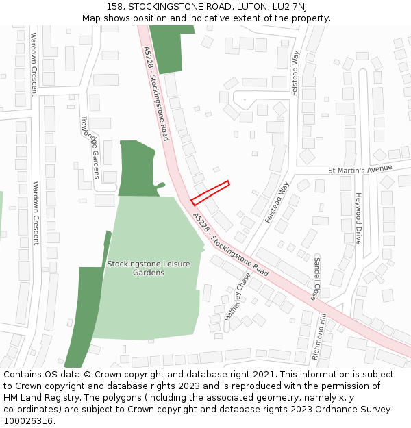 158, STOCKINGSTONE ROAD, LUTON, LU2 7NJ: Location map and indicative extent of plot