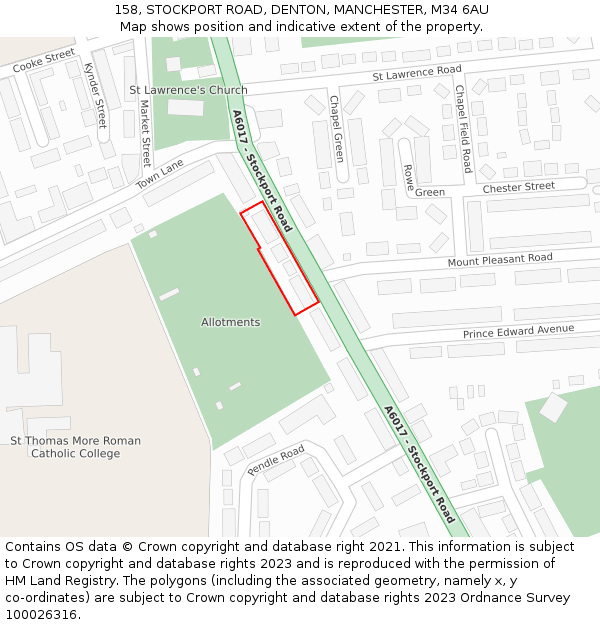 158, STOCKPORT ROAD, DENTON, MANCHESTER, M34 6AU: Location map and indicative extent of plot