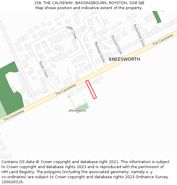 158, THE CAUSEWAY, BASSINGBOURN, ROYSTON, SG8 5JB: Location map and indicative extent of plot