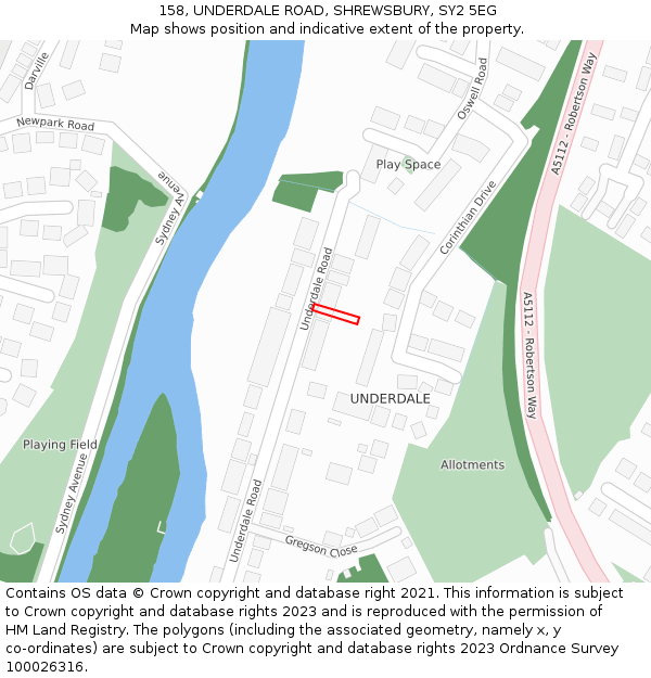 158, UNDERDALE ROAD, SHREWSBURY, SY2 5EG: Location map and indicative extent of plot