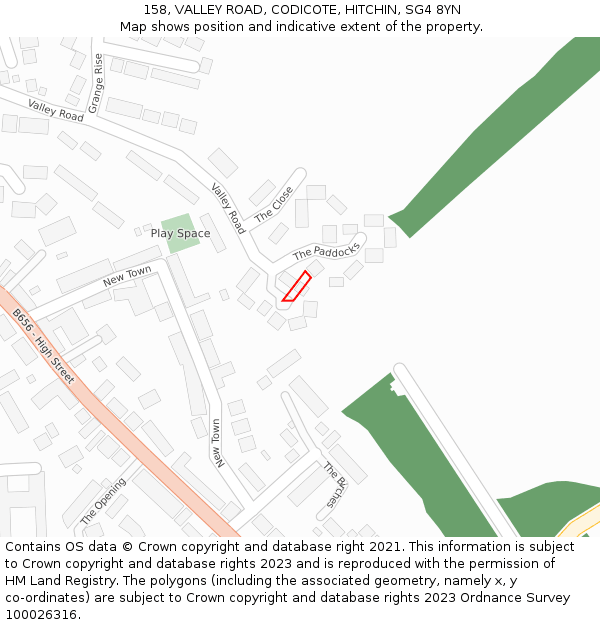 158, VALLEY ROAD, CODICOTE, HITCHIN, SG4 8YN: Location map and indicative extent of plot