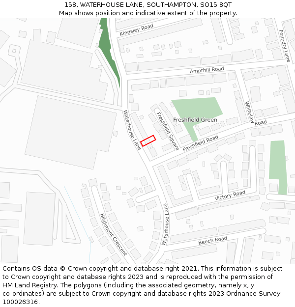 158, WATERHOUSE LANE, SOUTHAMPTON, SO15 8QT: Location map and indicative extent of plot