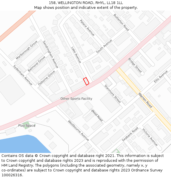 158, WELLINGTON ROAD, RHYL, LL18 1LL: Location map and indicative extent of plot