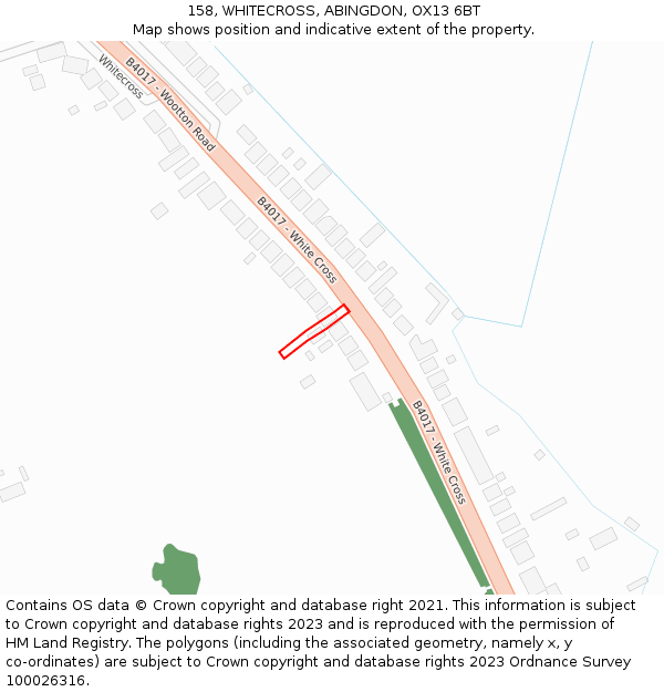158, WHITECROSS, ABINGDON, OX13 6BT: Location map and indicative extent of plot