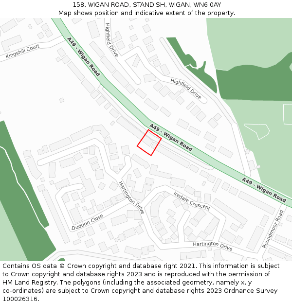 158, WIGAN ROAD, STANDISH, WIGAN, WN6 0AY: Location map and indicative extent of plot