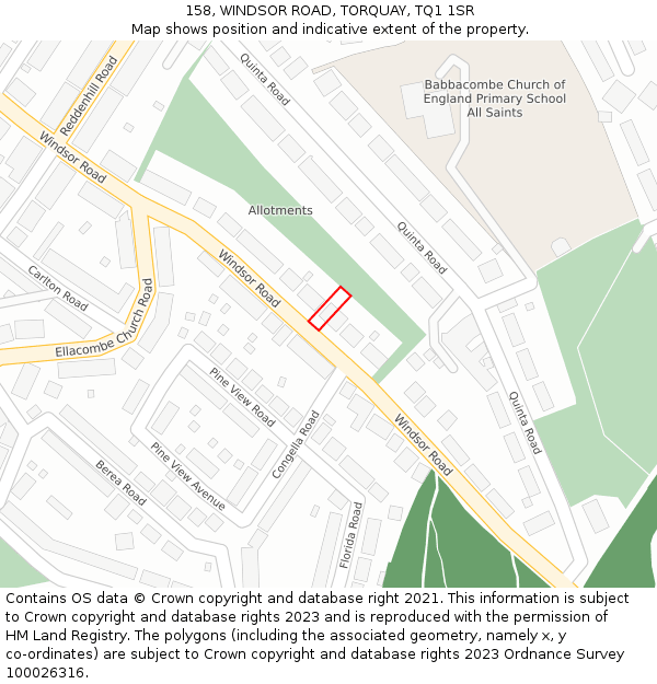 158, WINDSOR ROAD, TORQUAY, TQ1 1SR: Location map and indicative extent of plot