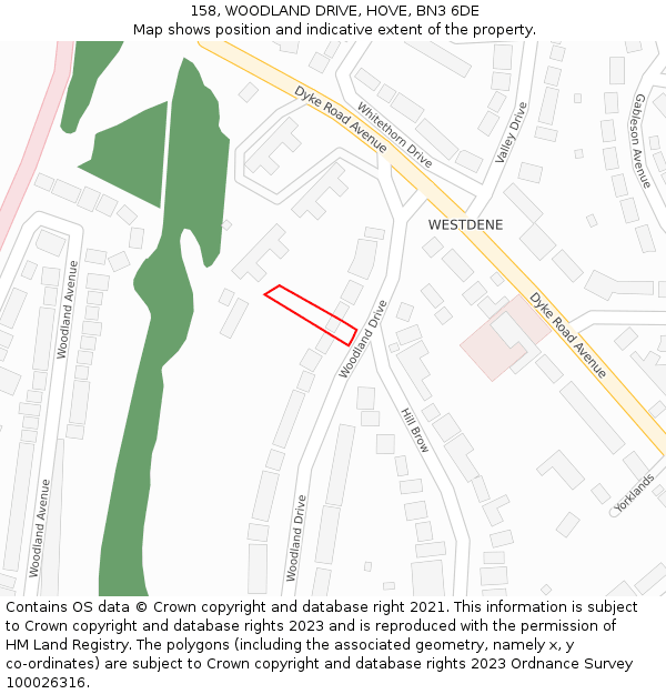 158, WOODLAND DRIVE, HOVE, BN3 6DE: Location map and indicative extent of plot