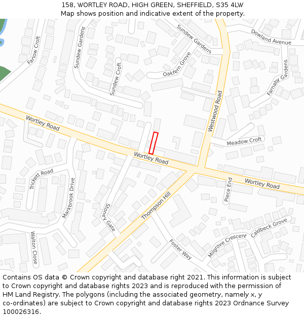 158, WORTLEY ROAD, HIGH GREEN, SHEFFIELD, S35 4LW: Location map and indicative extent of plot