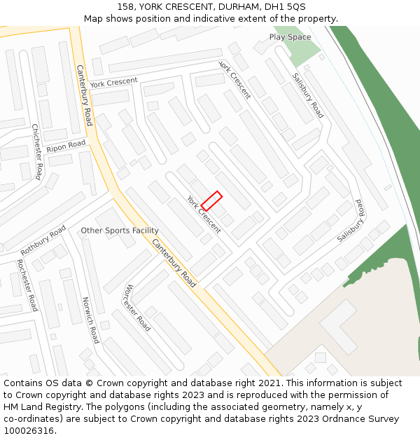 158, YORK CRESCENT, DURHAM, DH1 5QS: Location map and indicative extent of plot