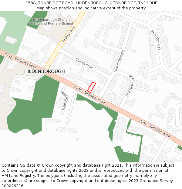 158A, TONBRIDGE ROAD, HILDENBOROUGH, TONBRIDGE, TN11 9HP: Location map and indicative extent of plot